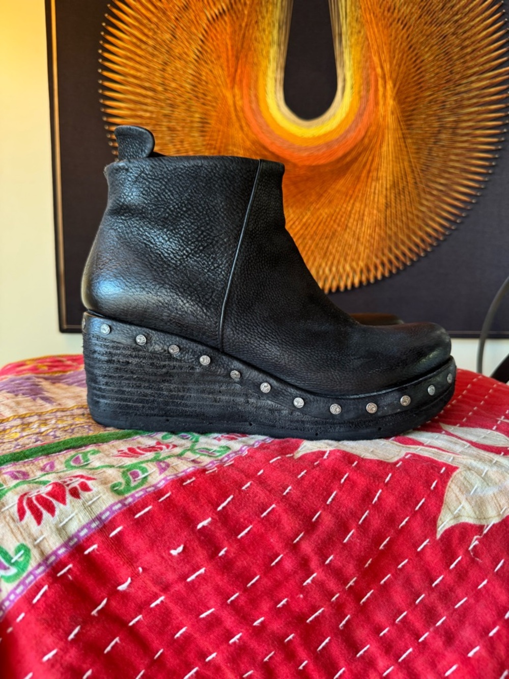 A.S.98 Black Leather Ankle Boots with Studs 39 - Picture 2 of 11